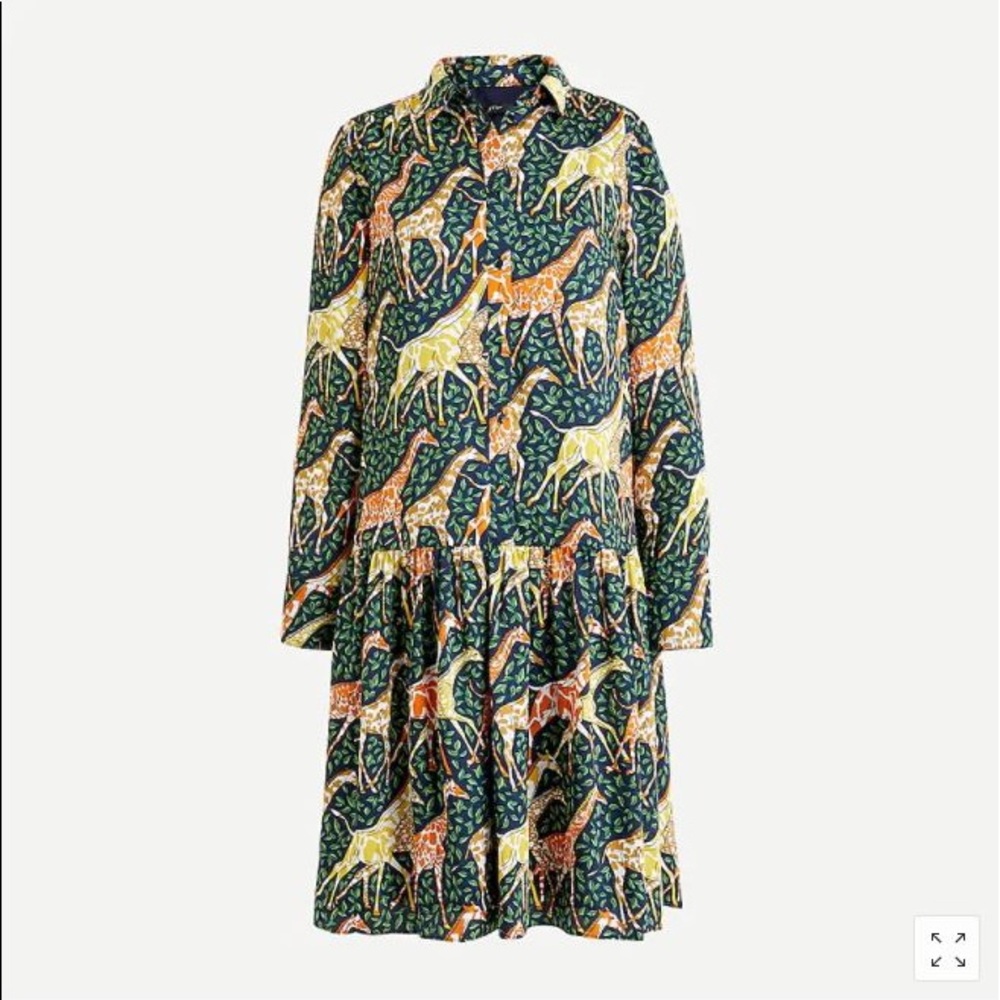 J. Crew Blue and Orange Bishop Sleeve Dress